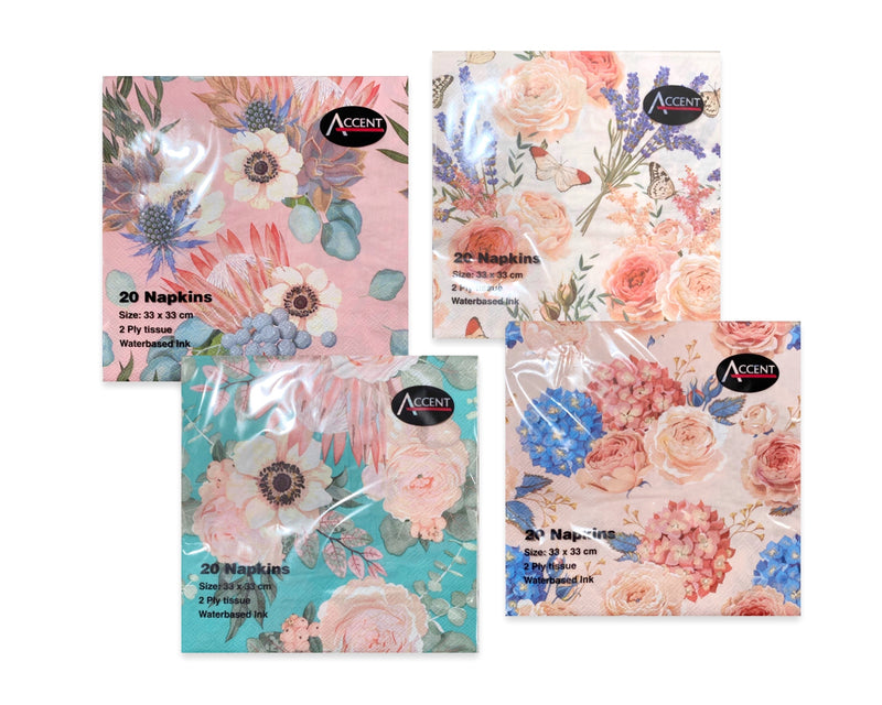 Happy Blossom pack of 20 assorted 2 ply napkins 33 x 33 cm