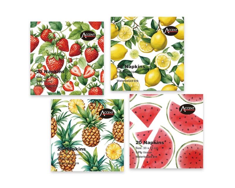 Fruit print assorted 2 ply napkins pack of 20, 33 x 33 cm