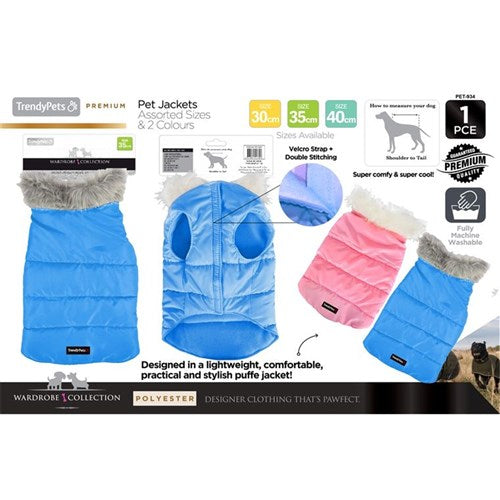 Dog Jacket Puffer W/Fur 30-35-40Cm