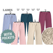 Ladies long plush PJ pants with pockets in assorted designs, offering soft, cosy comfort for sleep and relaxing at home. – thumbnail