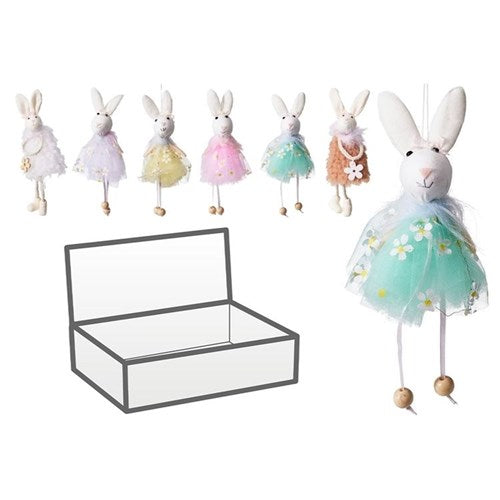Fabric bunny hanging decoration 18cm assorted
