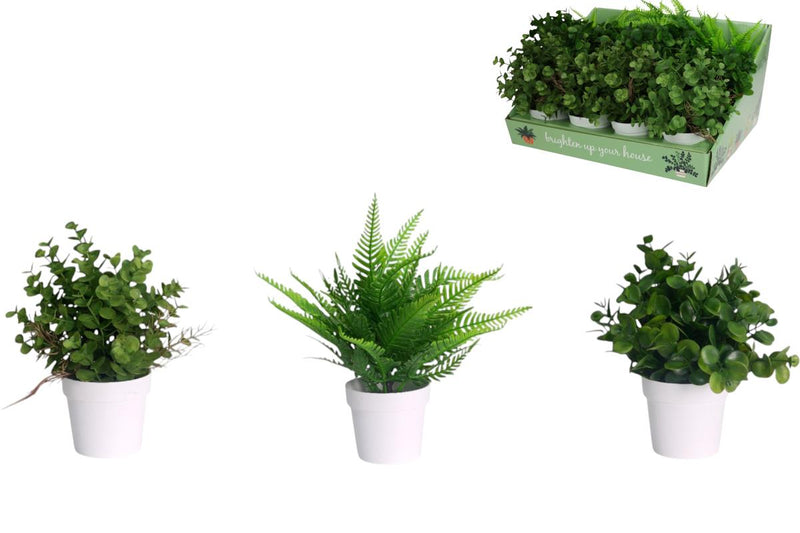 Assorted artificial greenery in pot 18cm