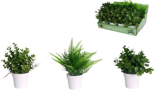 Assorted artificial greenery in pot 18cm