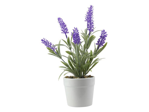 Artificial lavender plant in white pot