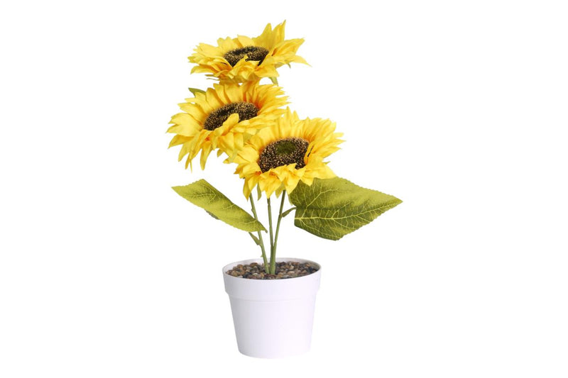 Artificial three-head sunflower in pot 30cm