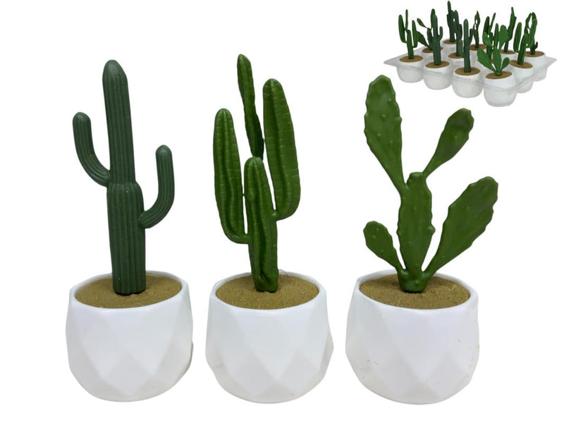 Artificial cactus in white pot