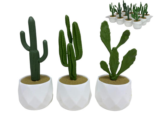 Artificial cactus in white pot
