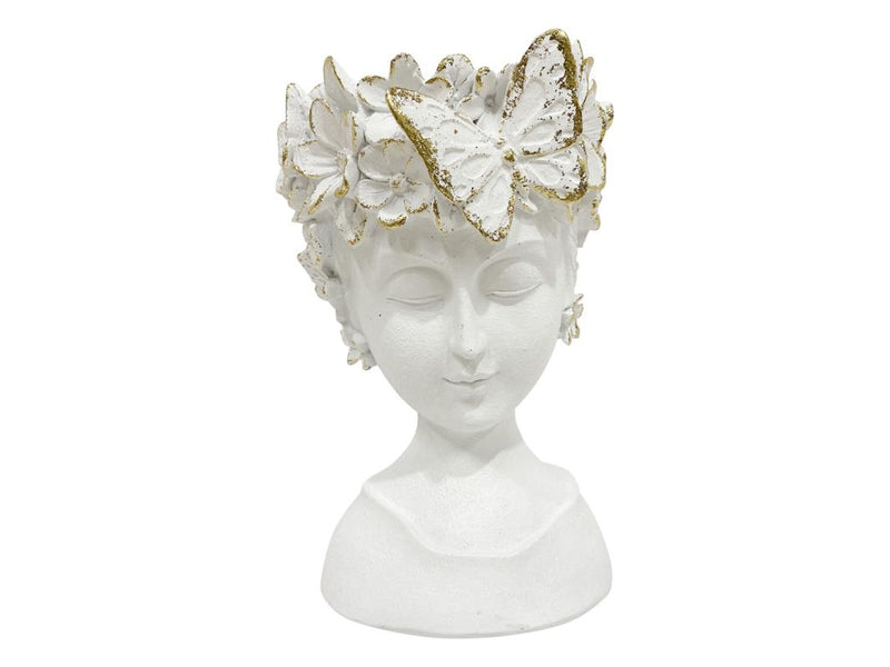 Face shaped planter pot holder with butterfly