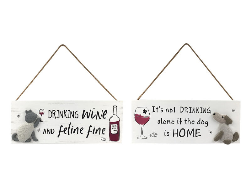 Hanging Plaque Cat & DogWine 30cm
