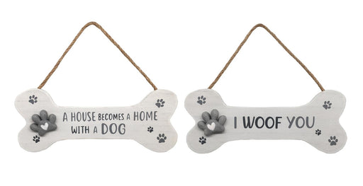 Hanging dog wording wall plaque 20x8cm
