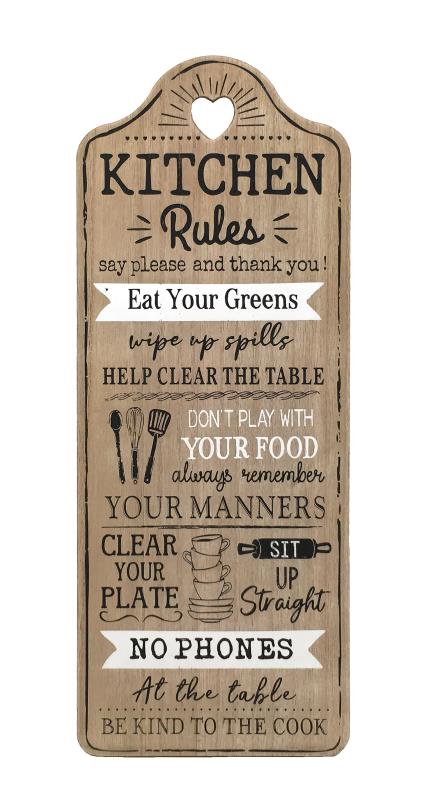 Hanging kitchen rules plaque 40x15cm