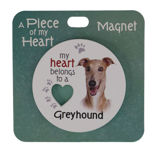 Elegant Greyhound magnet with detailed design.