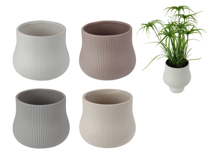 Textured planter pot on base assorted
