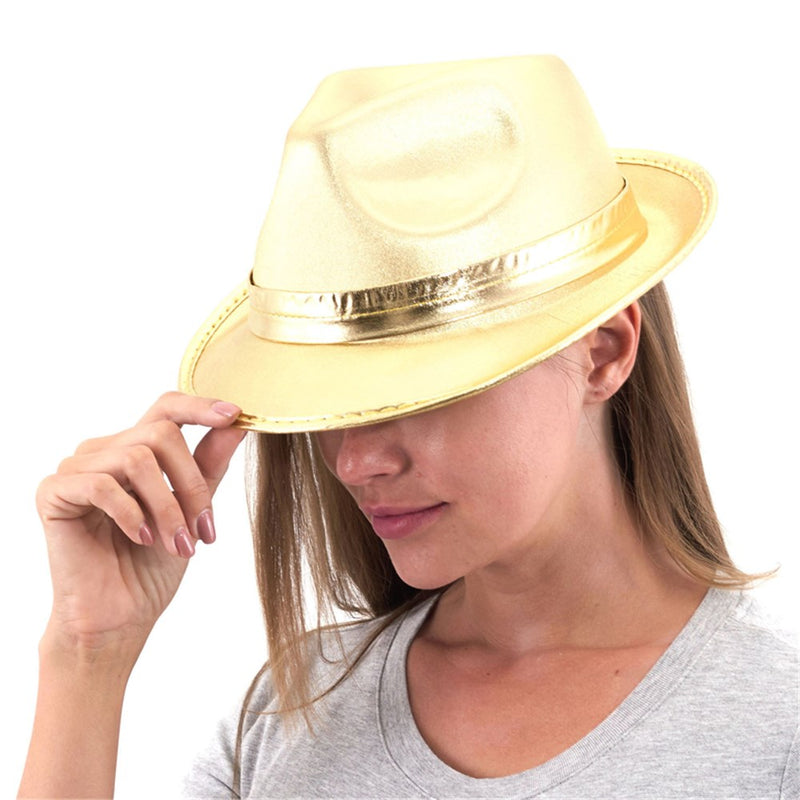 Metallic gold fedora hat for party wear