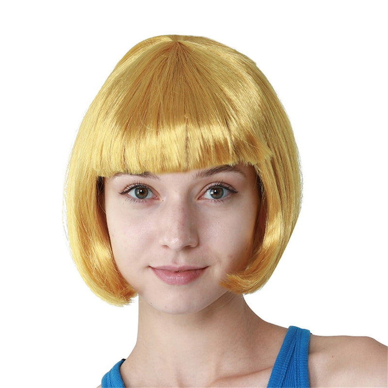 Gold bob wig with sleek costume styling