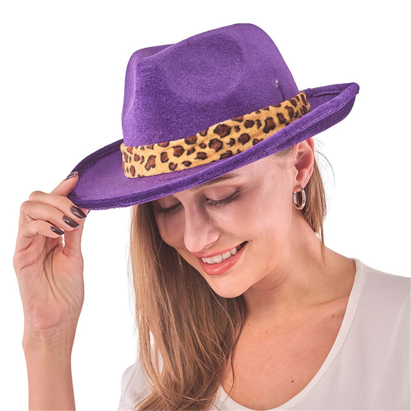 Purple fedora hat for costume party styling