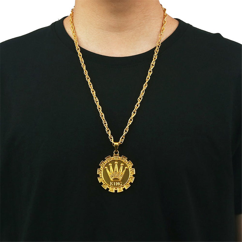 Gold crown medallion necklace accessory