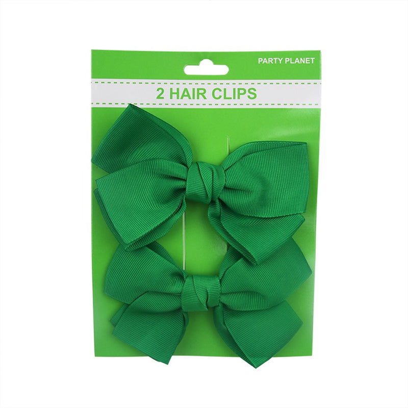 Two-pack green bow hair clips