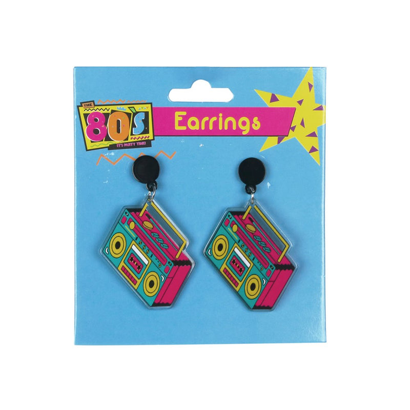 Ghetto blaster shaped retro costume earrings