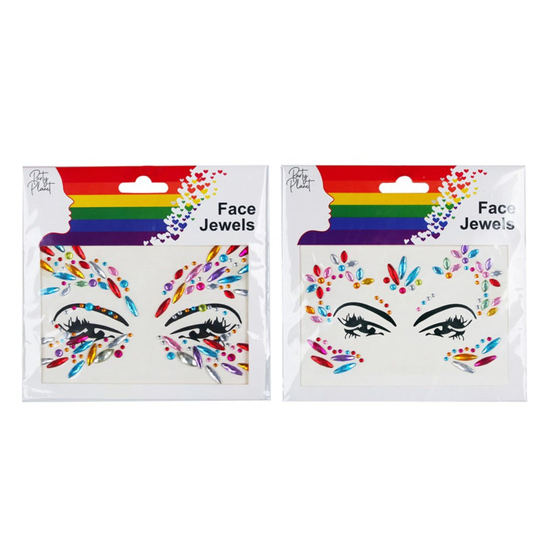 Stick-on rainbow face jewels for festival makeup