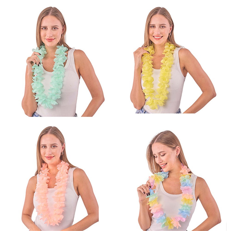 Assorted pastel colored Hawaiian flower leis