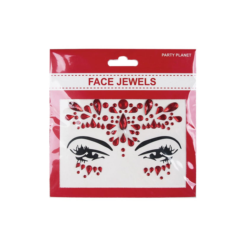 Stick-on red face jewels for festival makeup