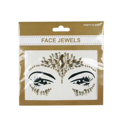 Stick-on gold face jewels for glam party makeup