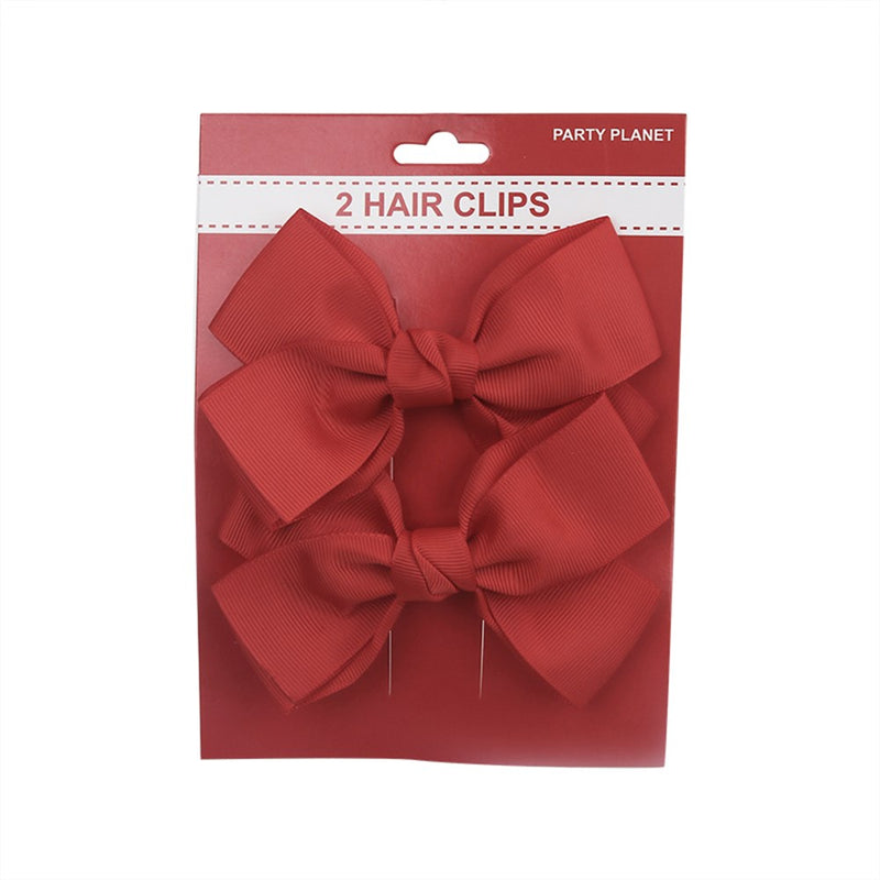 Two-pack red bow hair clips