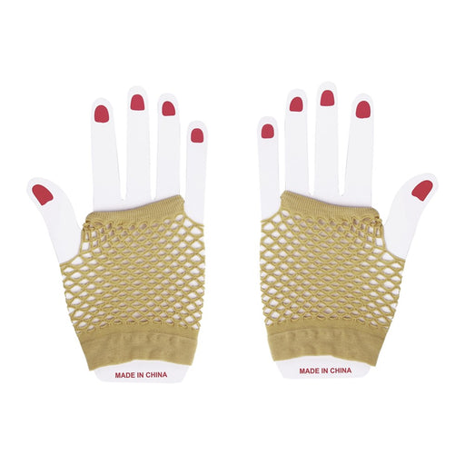 Short gold fishnet gloves for costume wear