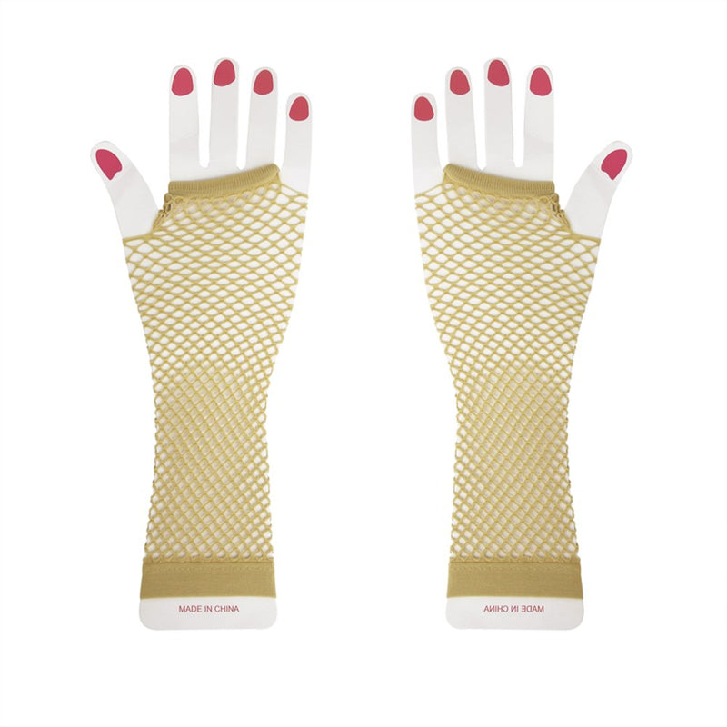 Long gold fishnet gloves for party styling