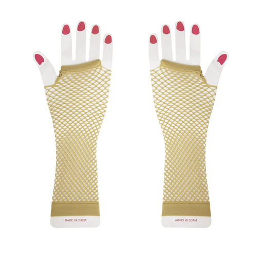 Long gold fishnet gloves for party styling