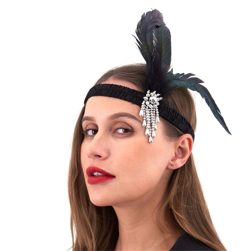 Black jewelled flapper headband for 1920s styling