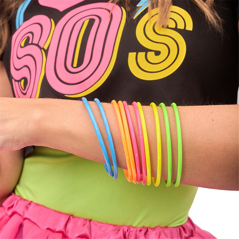 Set of ten 80s style colourful bracelets