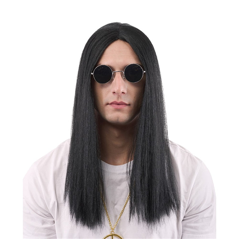 Long black rock star wig