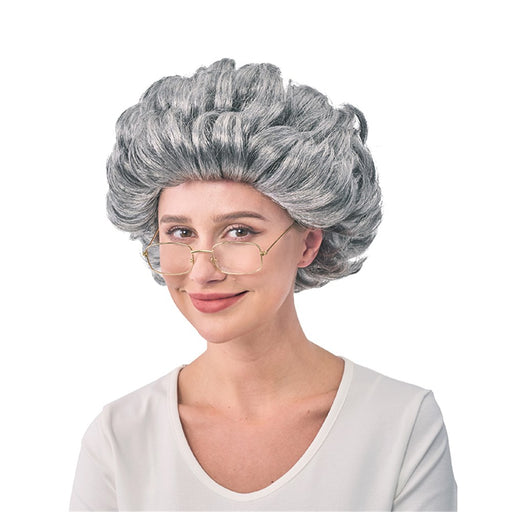 Grey old lady bun wig
