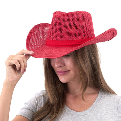 Red burlap cowboy hat
