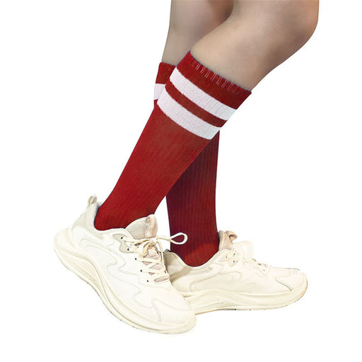 Red and white striped knee high socks 40cm