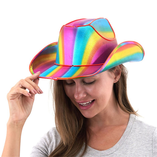 Rainbow striped cowboy hat with LED lights