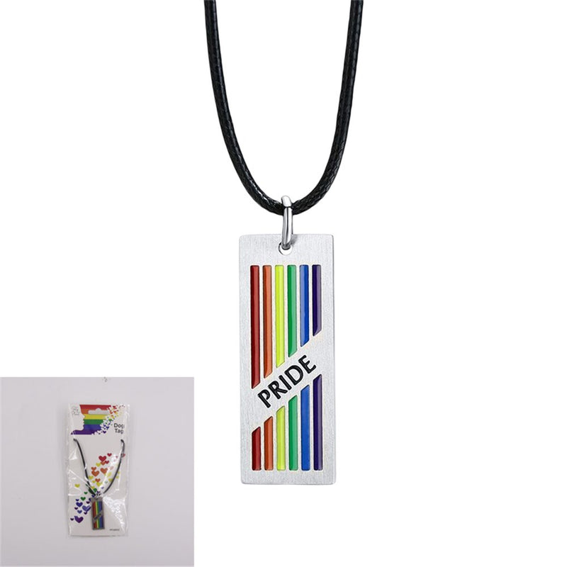 Metal dog tag necklace with rainbow flag
