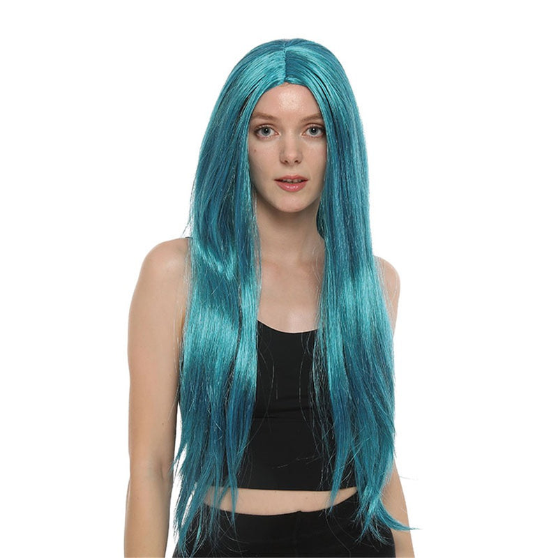 Long straight turquoise costume wig