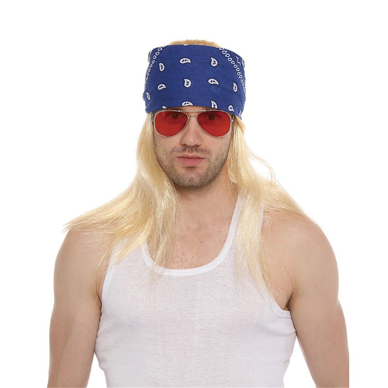 Long rocker wig with bandana headband