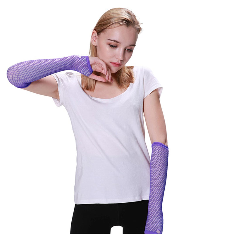Purple long fishnet gloves