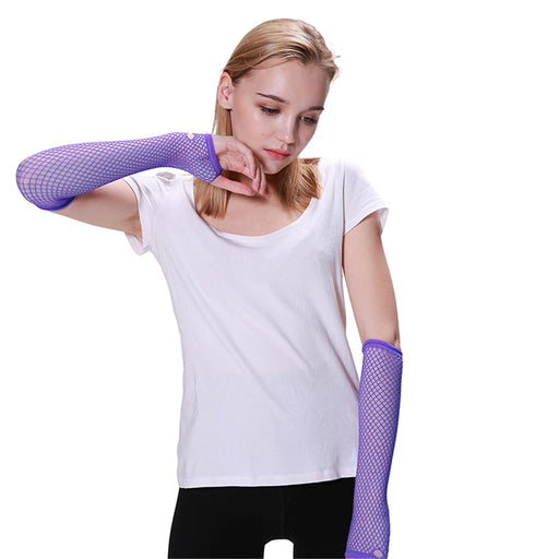 Purple long fishnet gloves