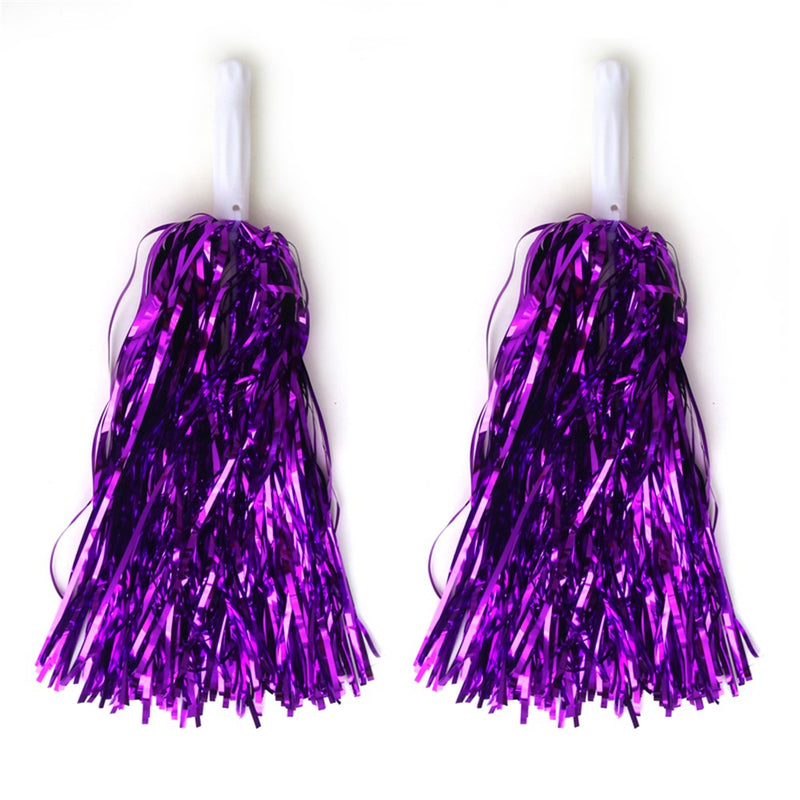Purple metallic pom poms party accessory