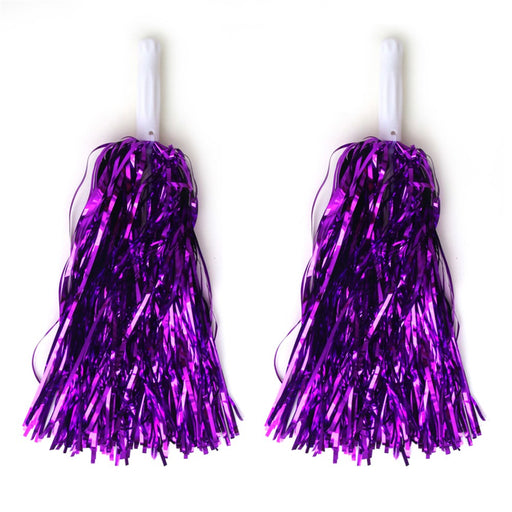 Purple metallic pom poms party accessory