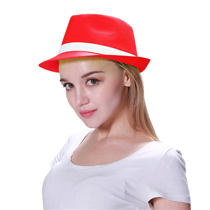 Classic structured headpiece with a brim in a bold crimson hue
