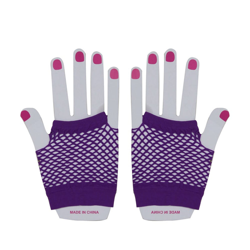 Purple short fishnet gloves