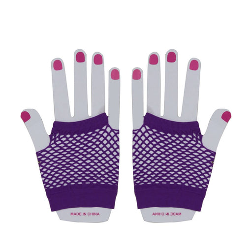 Purple short fishnet gloves