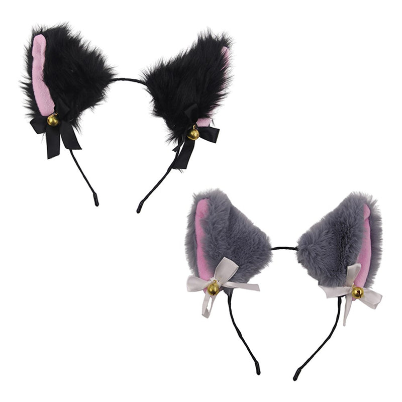 Grey and black furry cat ear headband