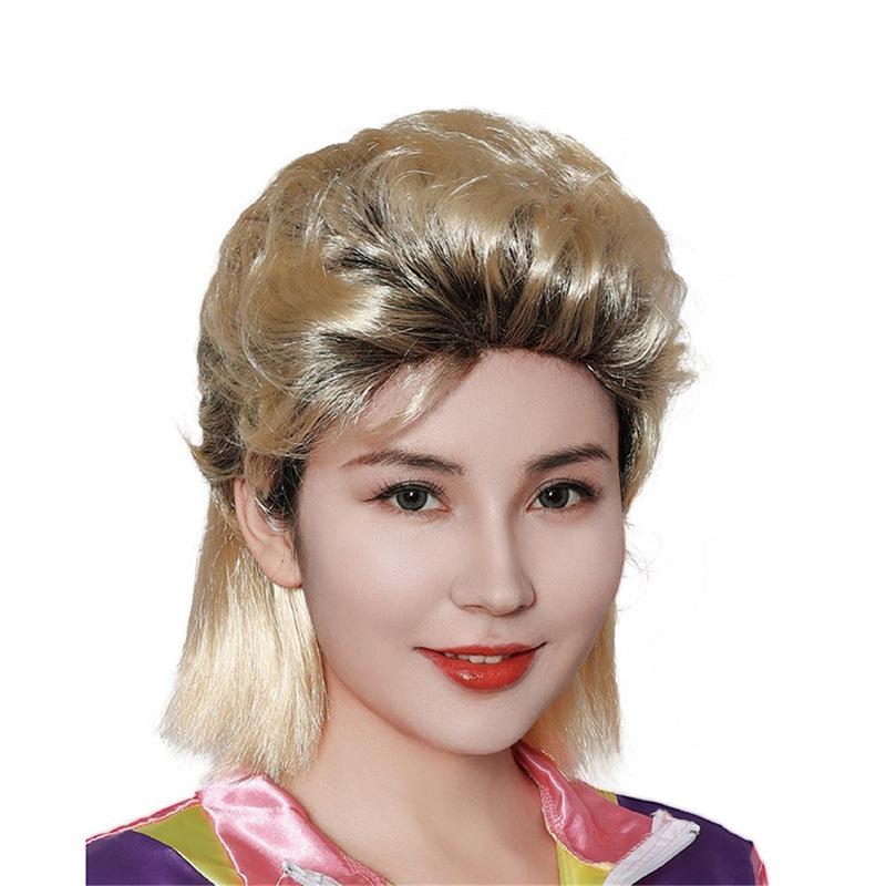 Blonde 80s mullet costume wig
